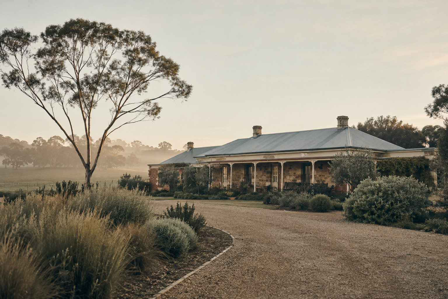 A stone Gawler-region country house in morning light